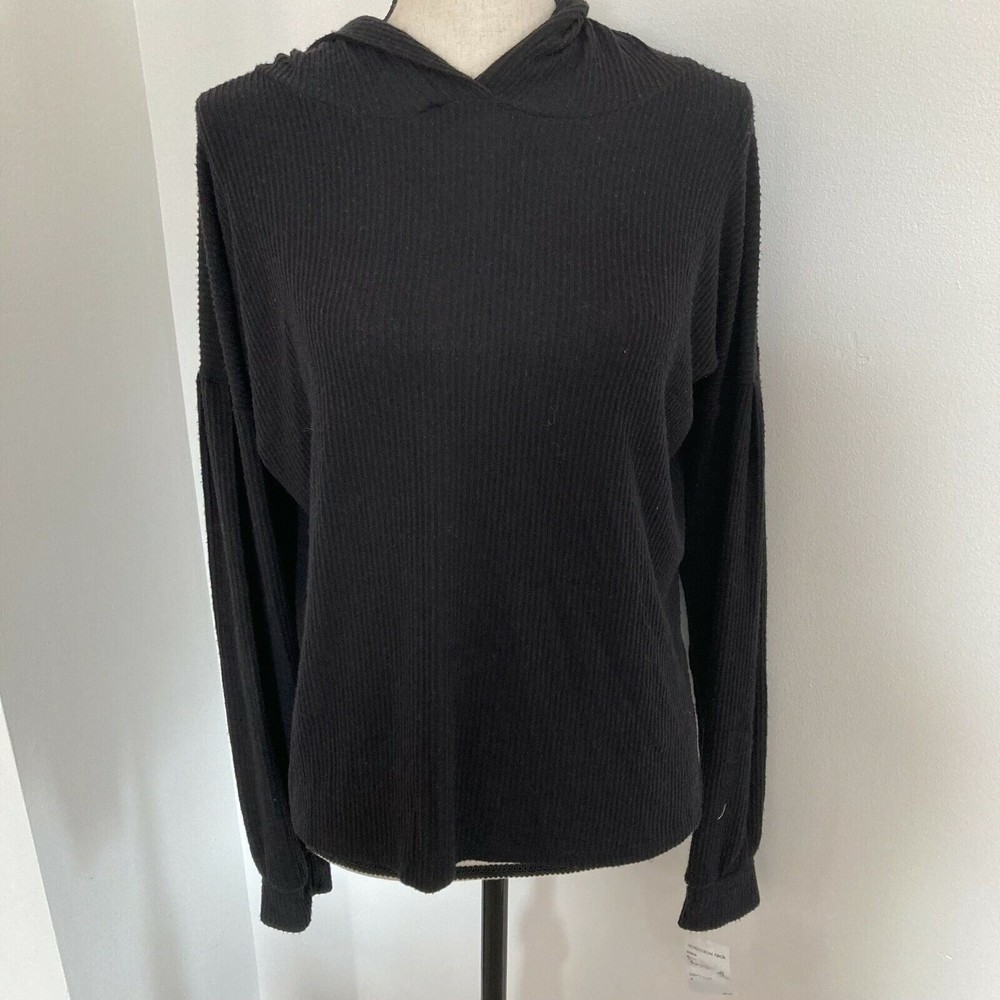 Pst Los Angeles sweater, women's Small, lightweight knit hooded sweater, black